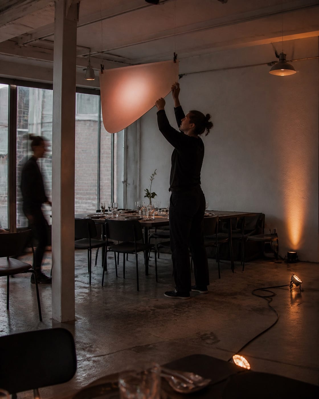 Editorial party concept of a venue prepared before guests arrive.