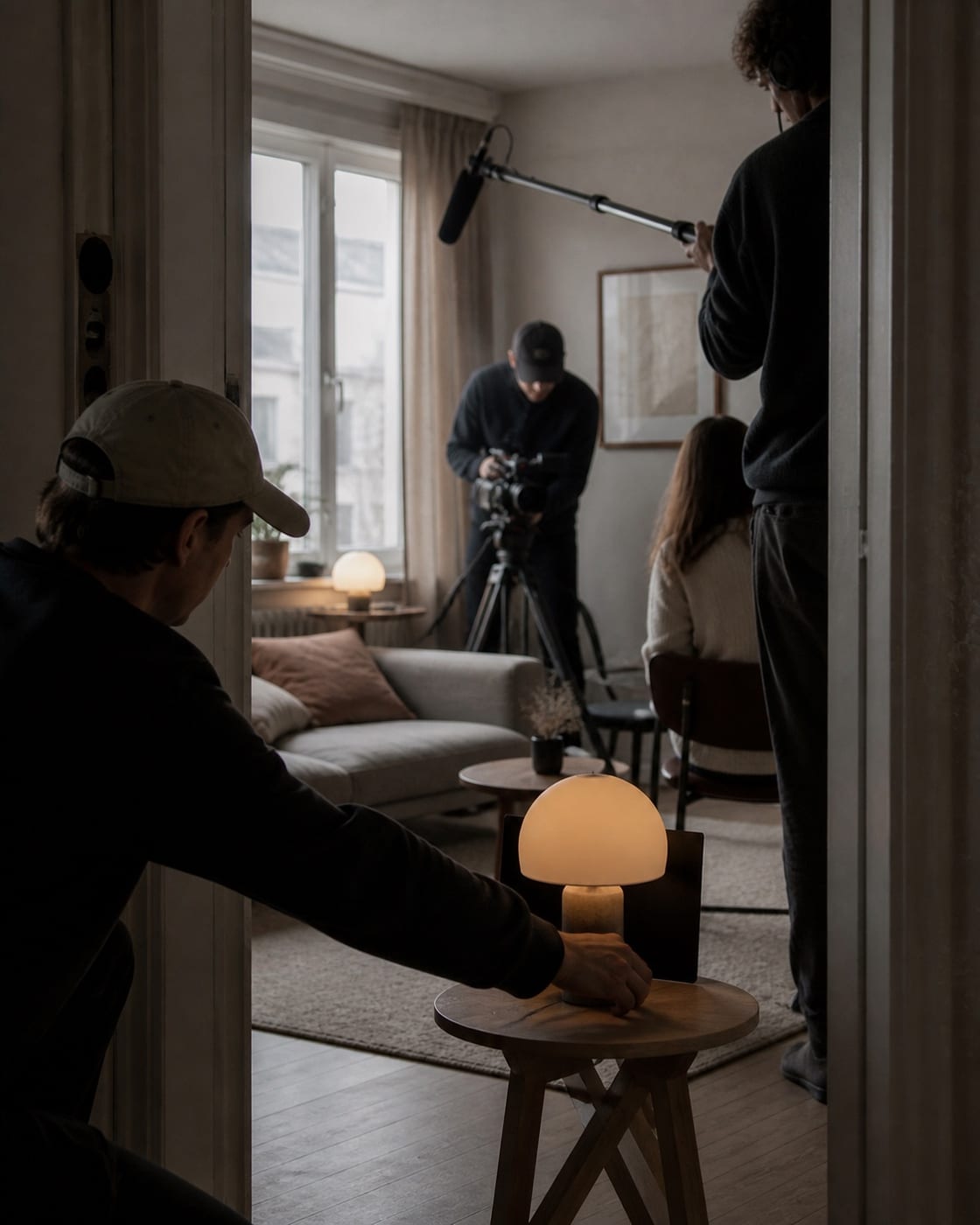 Film crew recording an interior scene for a short-film production.